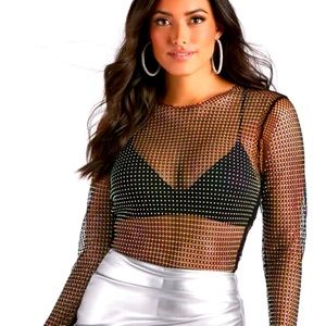 New with tags- Rhinestone Fishnet Crop Top